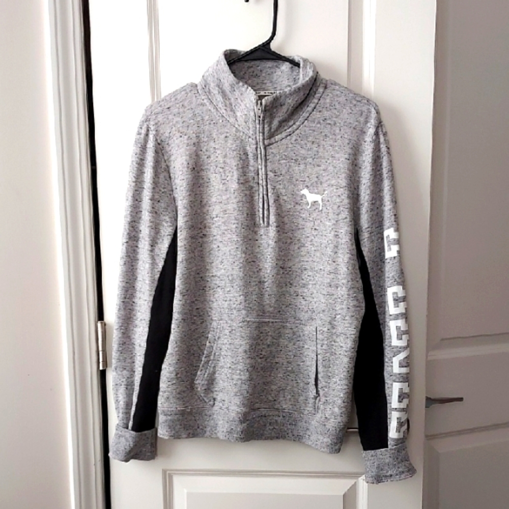 PINK Victoria's Secret Gray and Black Zip-Up Sweater Medium
